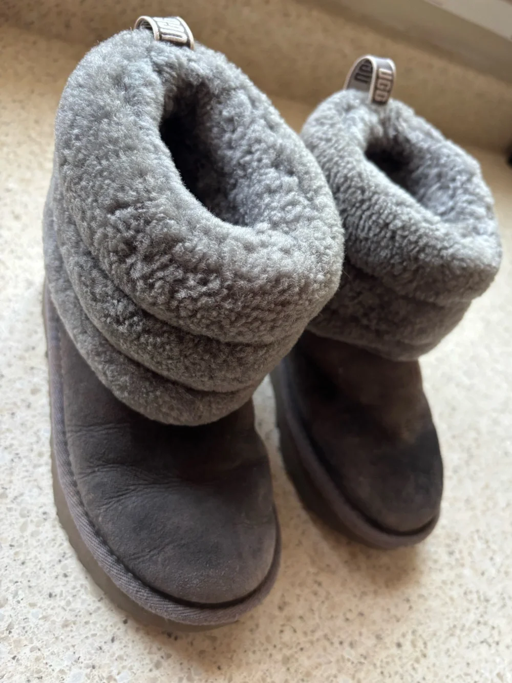 UGG Kids Gray Fluff Mini Booties Cozy Kid Girl Boots - Size 11